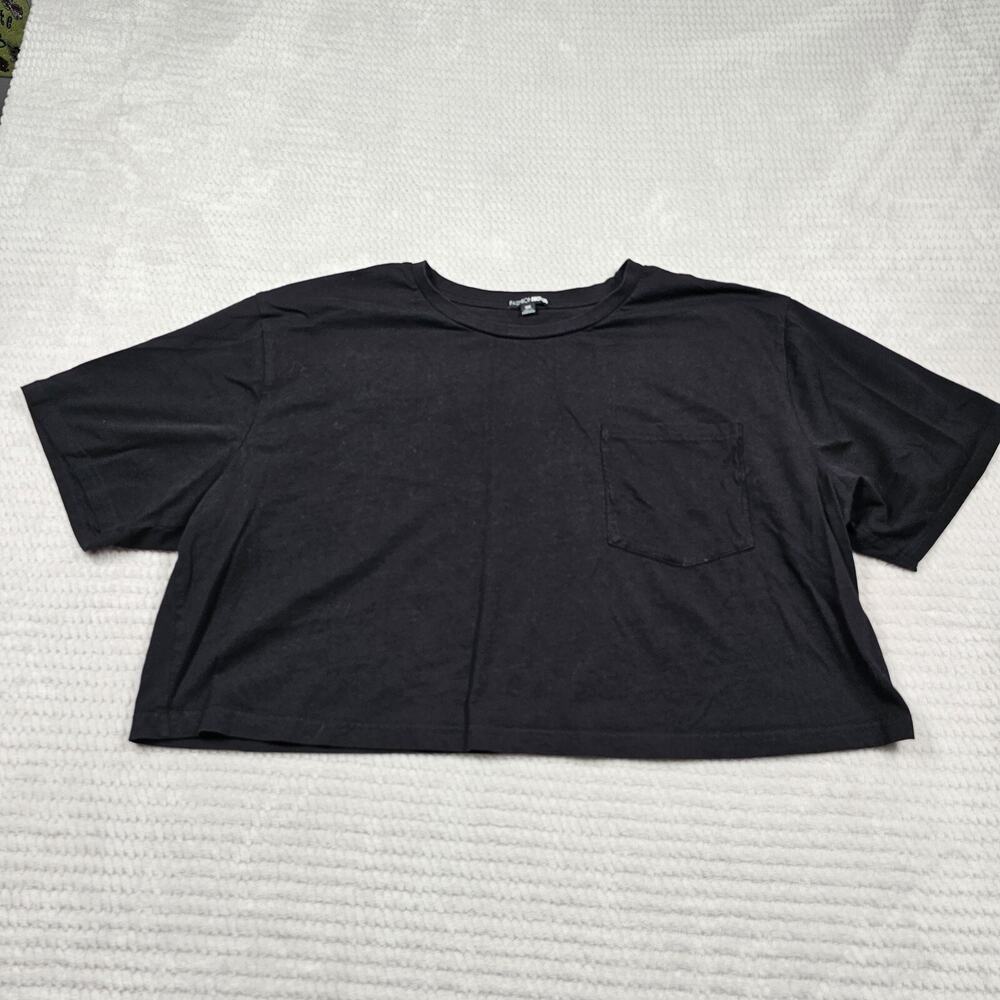 Fashion Nova Shirt Womens 3x Plus Size Cropped Pocket Tee Black Short Sleeve